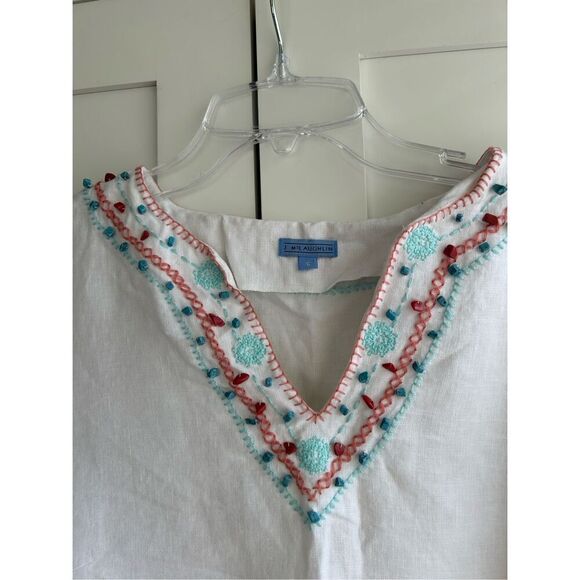 J McLaughlin 100% linen V-neck embroidery top blouse white size 6 - Picture 4 of 5